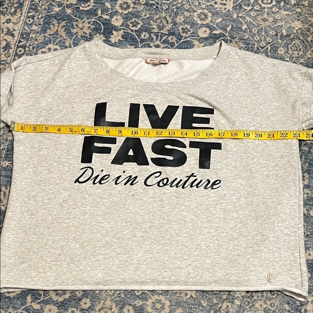 Juicy Couture Live Fast Die In Couture Gray Graphic Pullover Top Comfy Cozy - Picture 6 of 9